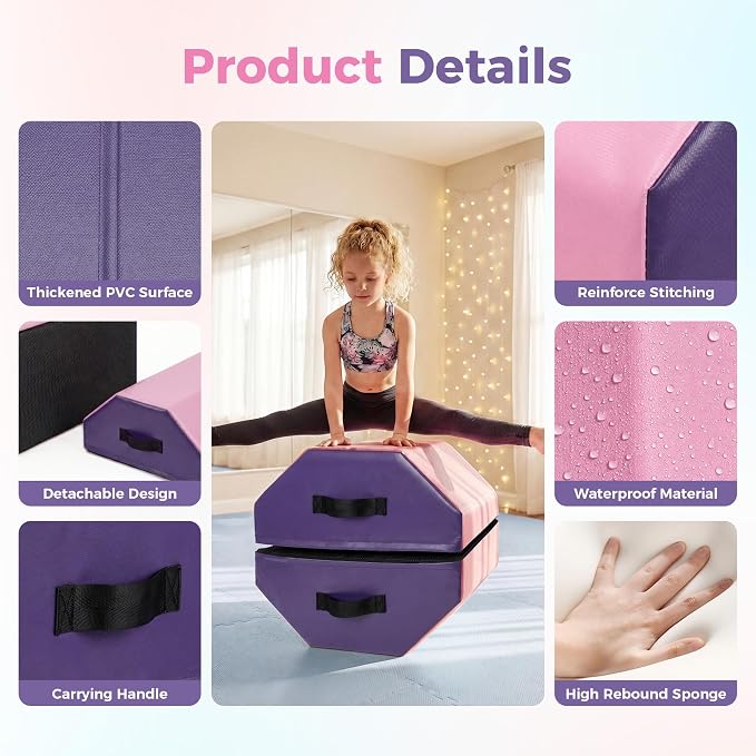 Detachable Octagon Gymnastics Mat, Home Tumbling Mat, Skill Shape Tumbling Backbend Trainer Exercise Mat, with High-Density Foam & Waterproof Cover, for Gym Cheerleading, Martial Art, 17"X17"X23"