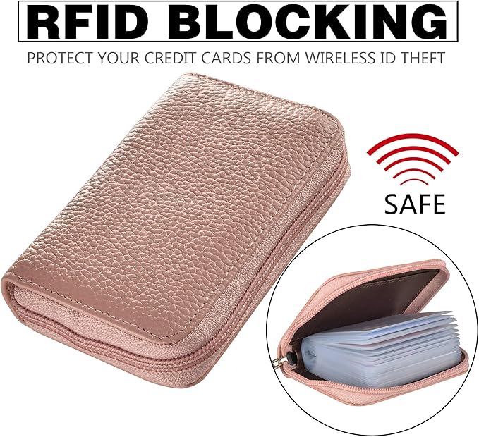 Easyoulife Genuine Leather Credit Card Holder Zipper Wallet With 26 Card Slots