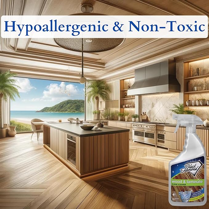 Black Diamond Stoneworks Wood & Laminate Floor Cleaner: For Hardwood, Real, Natural & Engineered Flooring –Biodegradable Safe for Cleaning All Floors. Streak-Free, Easy To Use, Non-Toxic, No-Rinse!