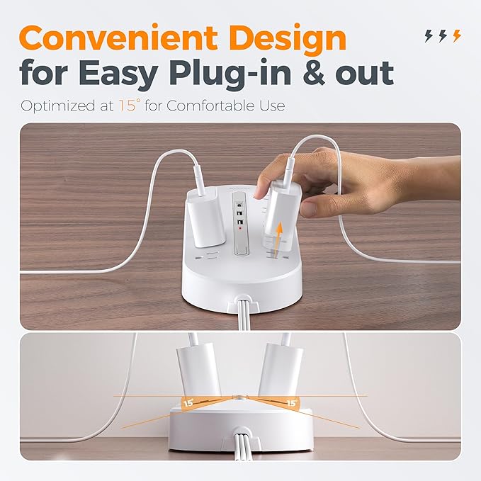 Surge Protector Power Strip 10 Ft Extension Cord, 10 AC Outlet Extender with 3 USB (1 USB C), TESSAN Flat Extension Cord with Multiple Outlets, Flat Plug Power Strip for Home, Office, Dorm Essentials