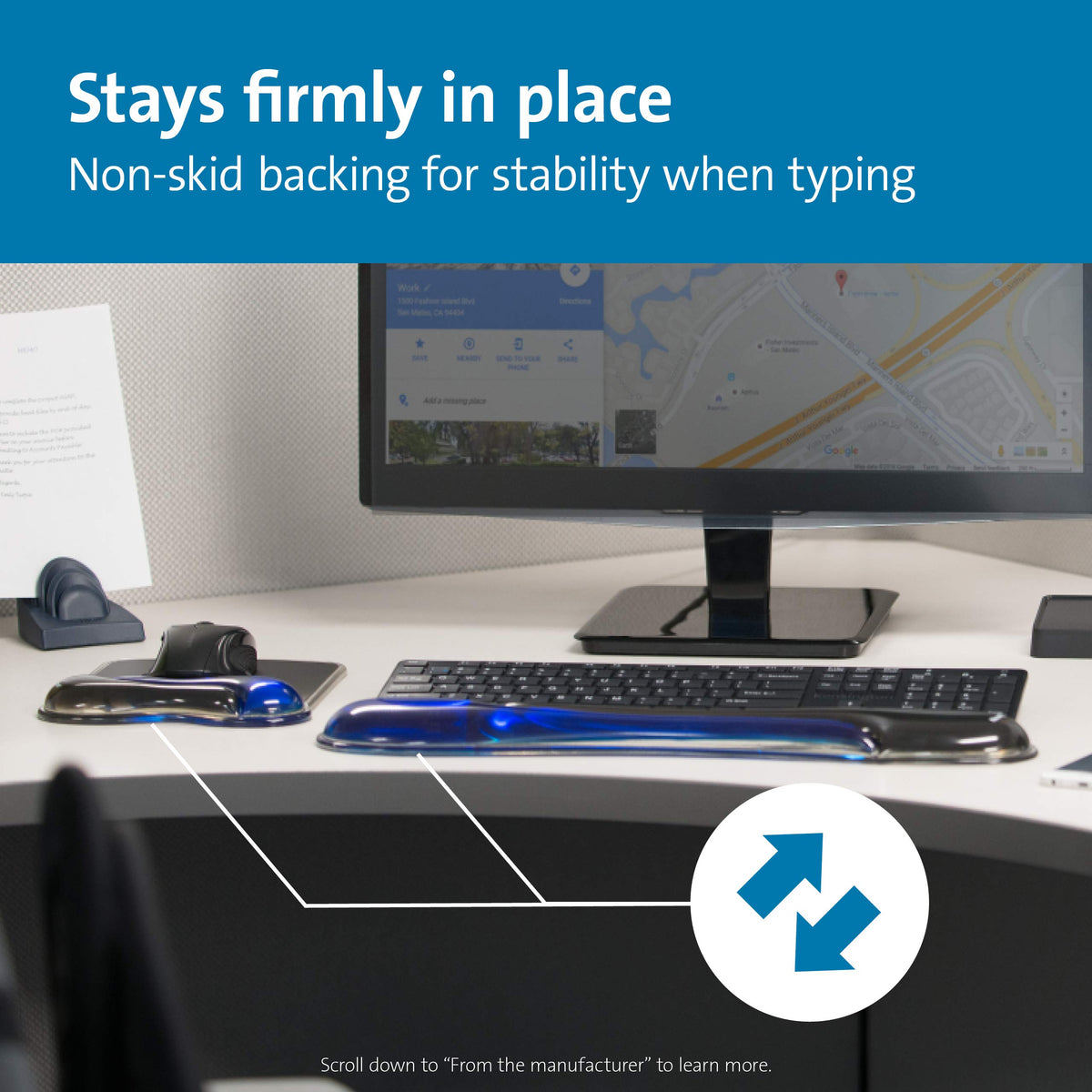 Kensington Duo Gel Mouse & Keyboard Wrist Rest Bundle Set, Ergonomic Keyboard and Mouse Pad With Wrist Support, Keyboard Wrist Rest, Computer Keyboard Pad, Cooling Gel, Non-Skid Backing, Blue K52920WW