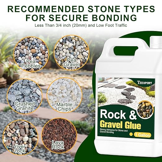Teexpert 1 Gallon Rock Glue for Landscaping – Strong Pea Gravel Binder & Stone Adhesive for Walkways, Yards, Patios, and Driveways