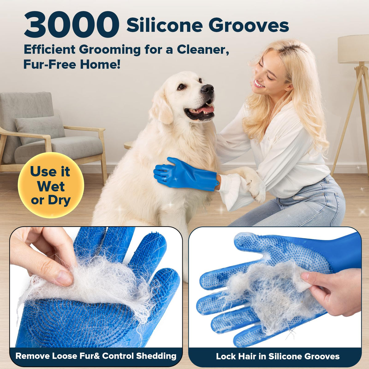 Augwind 6PCS Pet Grooming Kit | Dog Washing Gloves | Dog Bath Brush | Dog Bath Gloves | Dog Shampoo Brush | Pet Grooming Gloves | Cat Bathing Supplies | Dog Bath Supplies (Navy Blue)