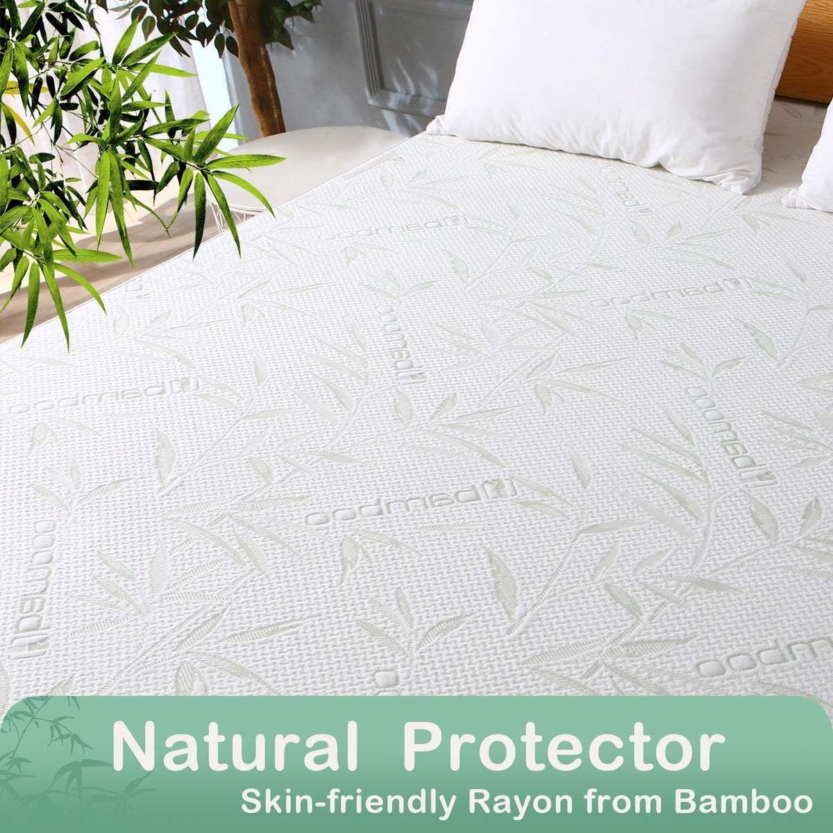 Full Size Mattress Protector Waterproof Mattress Pad Washable Bamboo Rayon Mattress Cover Breathable Noiseless Bed Protector 5" - 21'' Elastic Fitted Deep Pocket