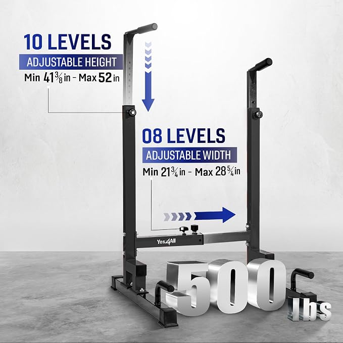 Yes4All Dip Stand 500 LBS Capacity, 80 Levels Adjustable Dip Bars, Dip Station Machine for Home Gym