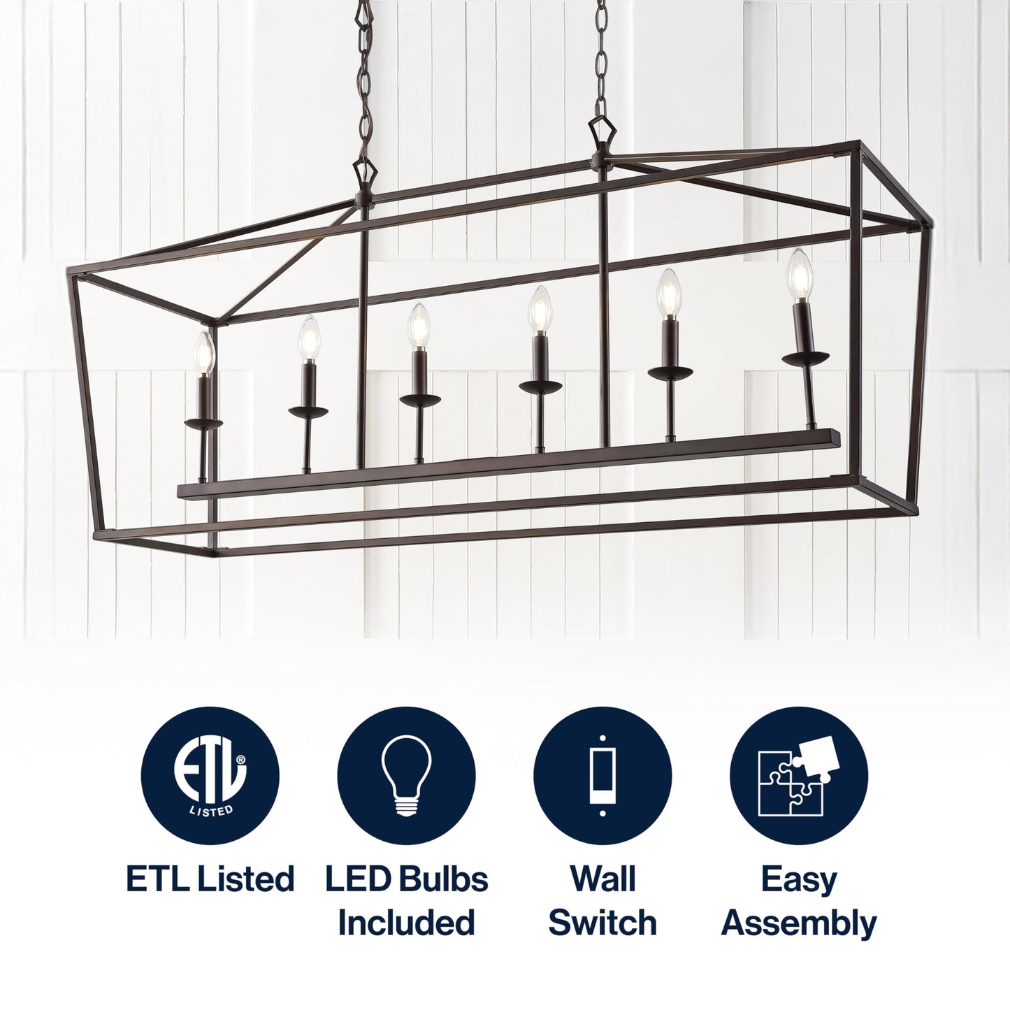 JONATHAN Y 49" Oil Rubbed Bronze Lantern Pendant Light, 1-Light Pagoda Style Metal Cage Farmhouse Hanging Ceiling Fixture for Kitchen Island, LED Bulb Included (JYL7439A)
