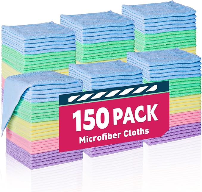 Microfiber Towels Bulk-150 Pack, Cleaning Cloths, Microfiber Towels for Cars, Cleaning Rags 5 Colors Assorted (12x12 inches)
