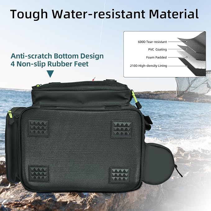 AUMTISC Fishing Tackle Bags for 3500/3600 Trays, Expandable Tackle Box Organizer Gear Storage Bag, with Rod Holders, Detachable Shoulder Strap, Freshwater or Saltwater Fishing Accessories Bags