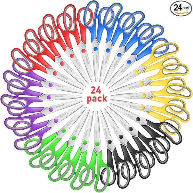 Scissors Bulk Set of 24-Pack, Taotree 8" Scissors All Purpose Comfort Grip Sharp Shears for Office School Supplies, High/Middle School Student Teacher Home Art Craft Sewing Fabric, Scrapbook Supplies