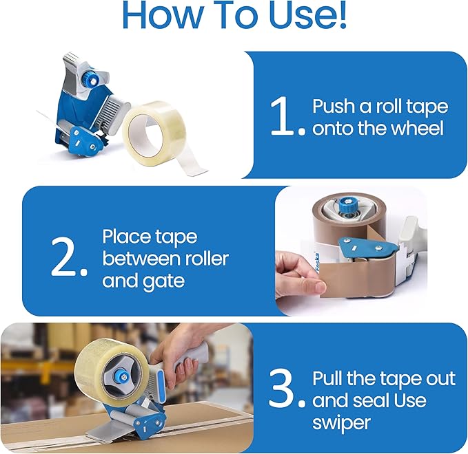 Heavy Duty Packing Tape with Dispenser - 1.88 Inch x 65 Yards, 6-Pack Clear Packaging Tapes, Durable Tape Dispenser for Secure Sealing, Ideal for Moving and Shipping