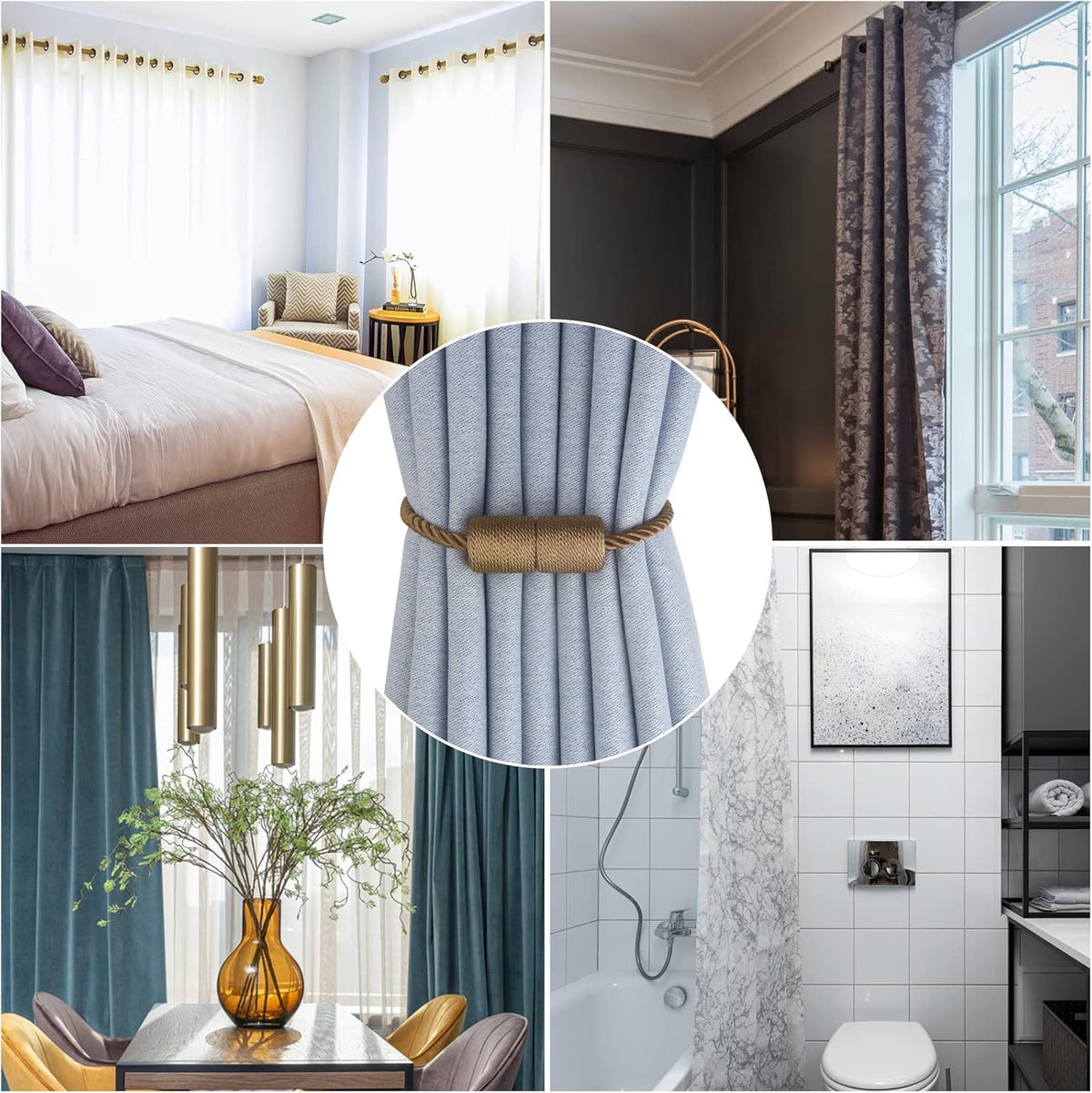 Magnetic Curtain Tiebacks 4 Pack Khaki Curtain Rope Tieback Curtain Holders for Drapes Modern Tie Backs Decorative Curtain Holdbacks