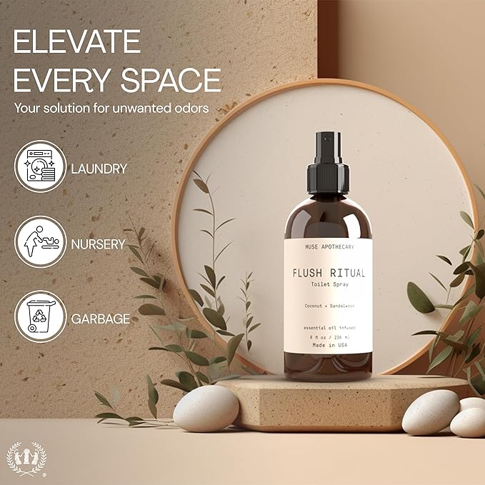 Muse Apothecary Flush Ritual - Aromatic & Refreshing Toilet Spray, Use Before You Go, 8 oz, Infused with Natural Essential Oils - Fresh Citrus, 2 Pack