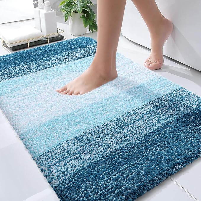 OLANLY Bathroom Rugs Mat 30x20, Extra Soft Absorbent Microfiber Bath Rugs, Rubber Backing, Quick Dry, Washable Bath Mats for Bathroom Floor, Tub and Shower, Home Decor Accessories, Peacock Blue