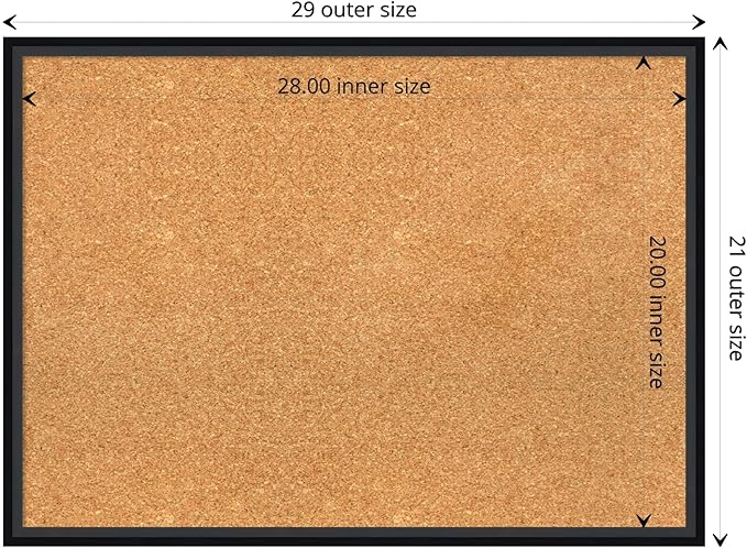 Amanti Art Natural Cork Board for Wall, 21x29 Vision Board with Black Wood Frame, Medium Corkboard Office Decor for Home Organization, Modern Contemporary Corkboard Pinboard to display items for home