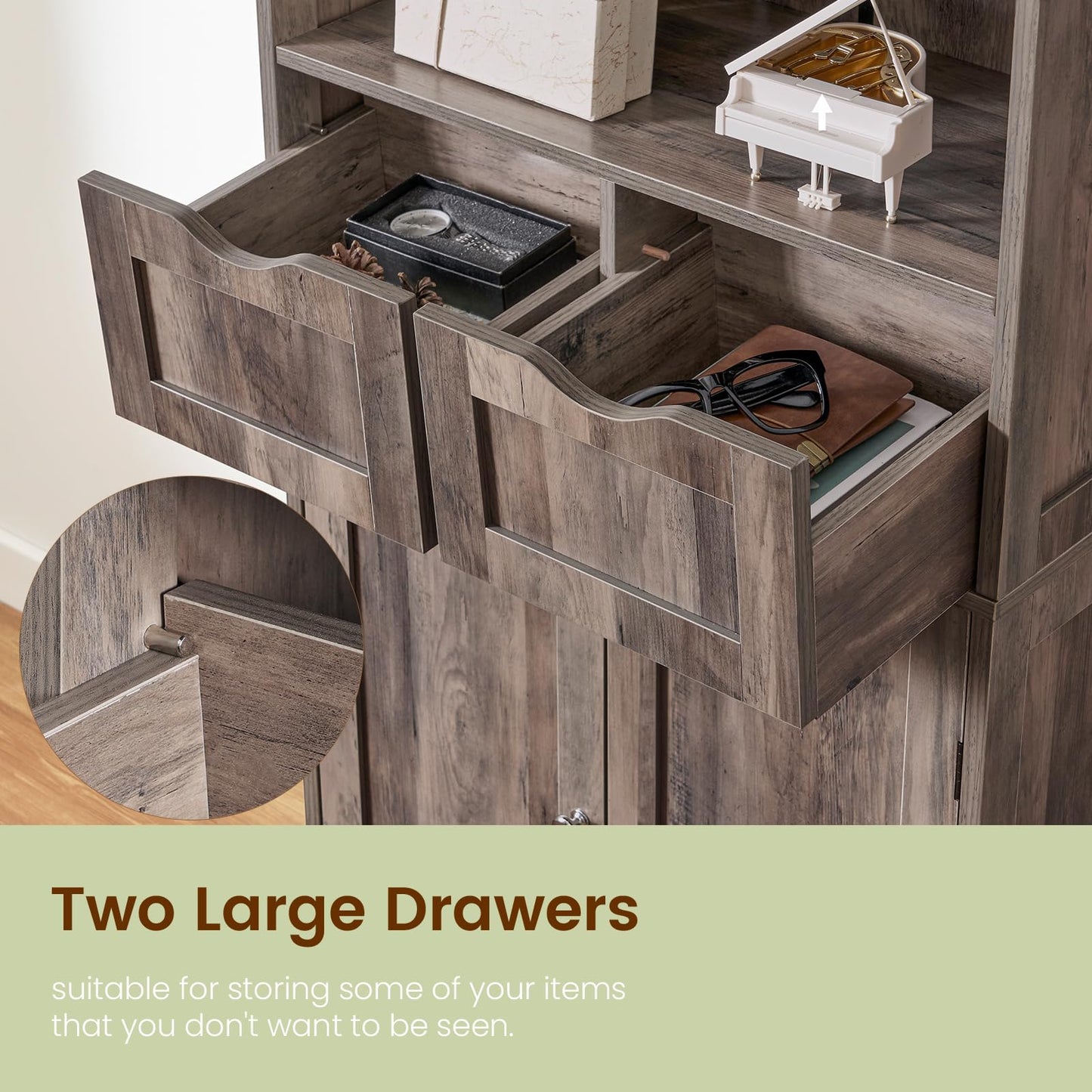 Iwell Tall Storage Cabinet with 2 Drawers & Adjustable Shelf, Bathroom Cabinet with Doors, Kitchen Pantry Storage Cabinets, Cupboard for Living Room, Dining Room, Entryway, Rustic Gray