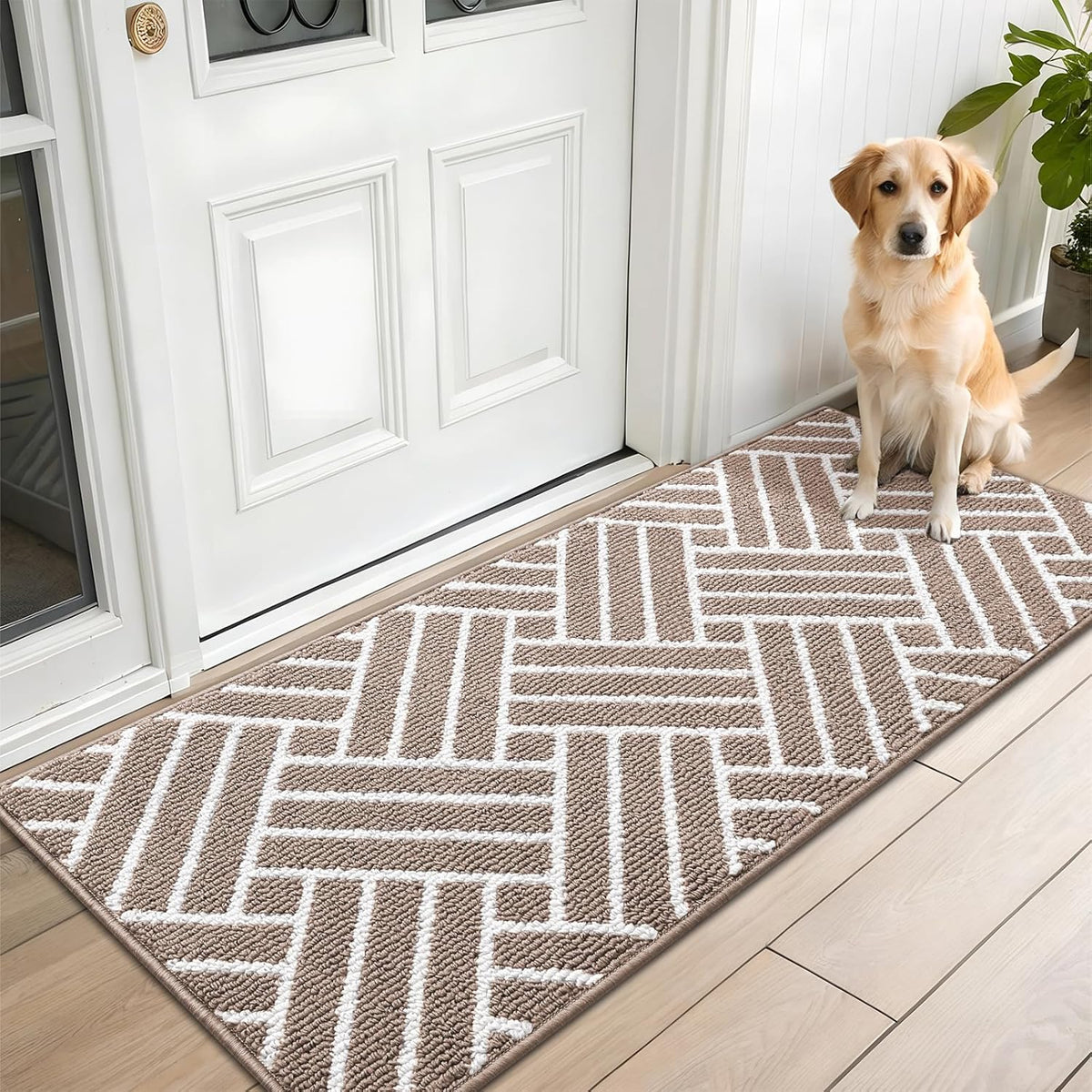 OLANLY Runner Indoor Door Mat, 70x23 Inch, Dirt Resistant and Absorbent, Non-Slip Rubber Backing Floor Mats, Easy Clean Low-Profile Doormat for Entryway, Front Door, and Inside Entrance, Brown