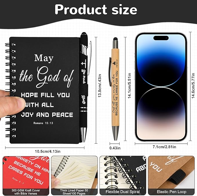 Christian Prayer Journal Spiral Notebooks Bulk with Pens - Small Notepads (4.13”x5.43”) - inspirational Gifts for Women men,Church Members & Bible Study Groups (30 sets multicolor)