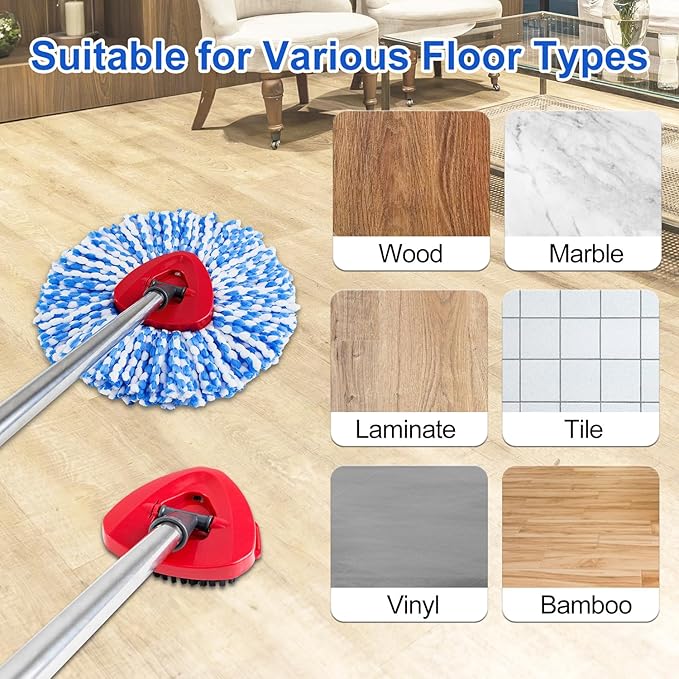 Mop Head Replacement Compatiable with Ocedar RinseClean 2-Tank System, Mircofiber Mop Heads Refill and Scrub Brush for O Cedar Rinseclean Spin Mop, 6 Pack Mop Refills & 2 Scrub Head for Floor Cleaning