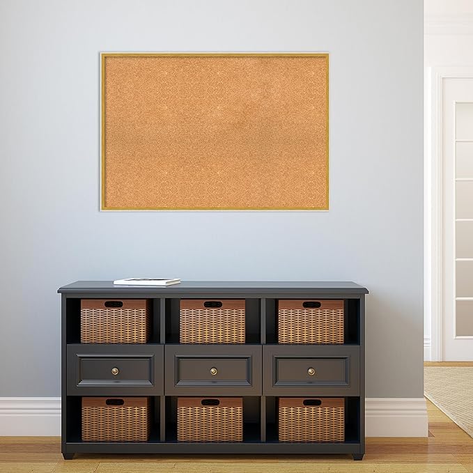 Amanti Art Natural Cork Board for Wall, 27x39 Vision Board with White Frame, Large Corkboard Office Decor for Home Organization, Modern Corkboard Pinboard to Display Items for Home Organization in