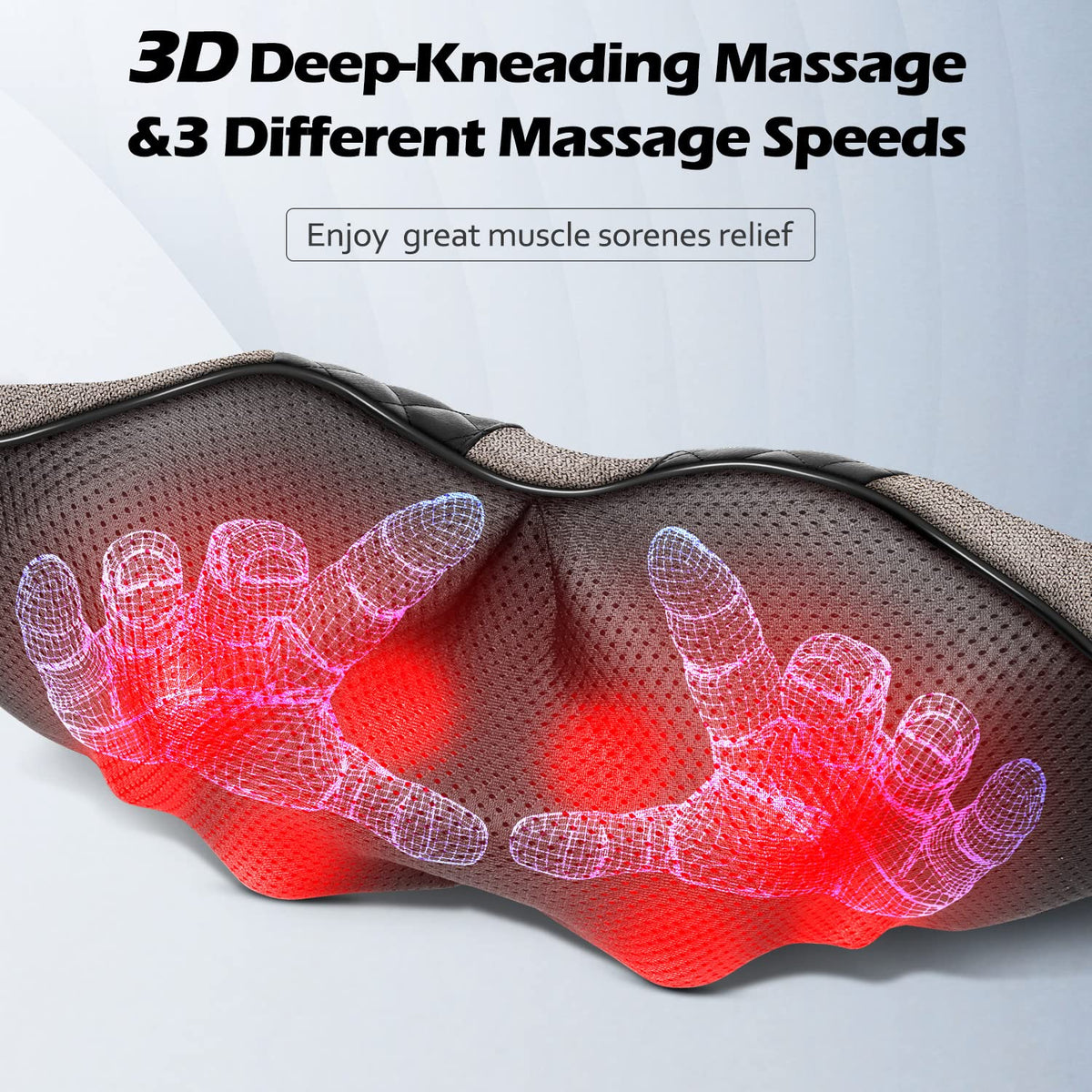 Blue Elf Shiatsu Electric Neck Back Massager Pillow 3D Kneading with Heat for Shoulder, Lower Back, Foot, Leg Muscles Pain Relief Relax in Car Office and Home (Gray)