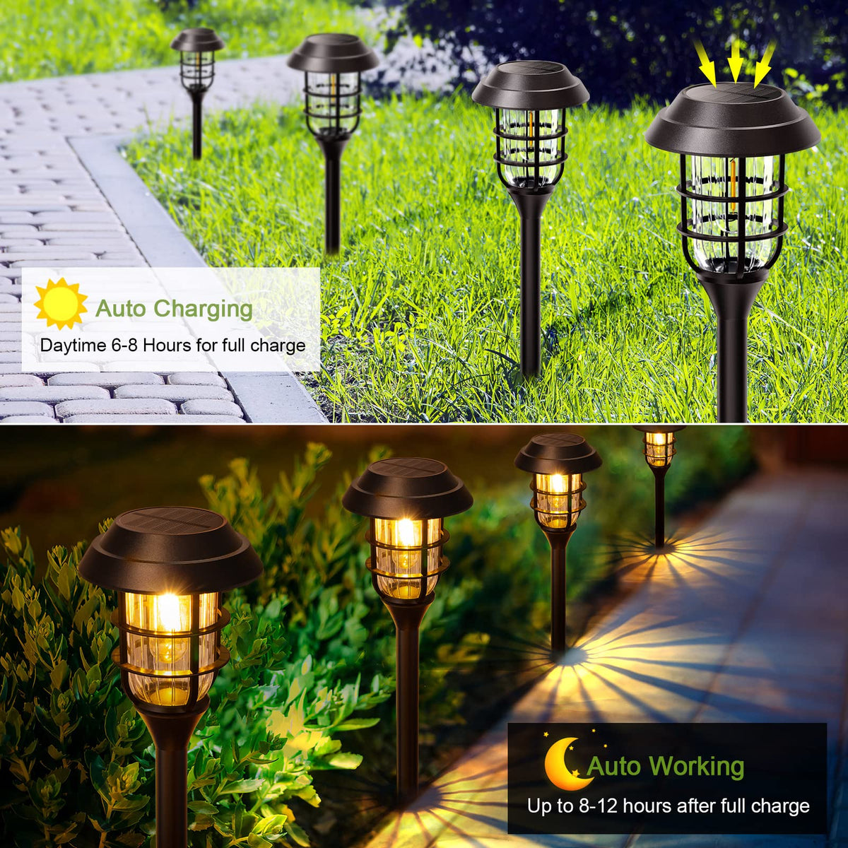LETMY Solar Pathway Lights Outdoor, 8 Pack Bright Solar Lights Outdoor, IP65 Waterproof Auto On/Off Solar Garden Lights Solar Powered Landscape Lighting for Yard Patio Walkway Driveway