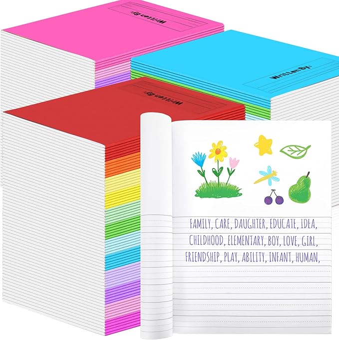 Henoyso 72 Pcs Primary Composition Notebook K-2 9 3/4 x 7 1/2 Inch Primary Journal, Back to School Supplies, Bulk Blank Writing Book for Kid to Write Draw Journal 60 Page Notebooks (Vibrant Color)