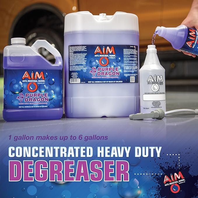 AIM Chemicals Purple Dragon Heavy Duty Degreaser – For Cars, Trucks, Equipment, and Concrete. Powerful wheel & tire cleaner for industrial use & car detailing. Compatible with wheel brush- Quart
