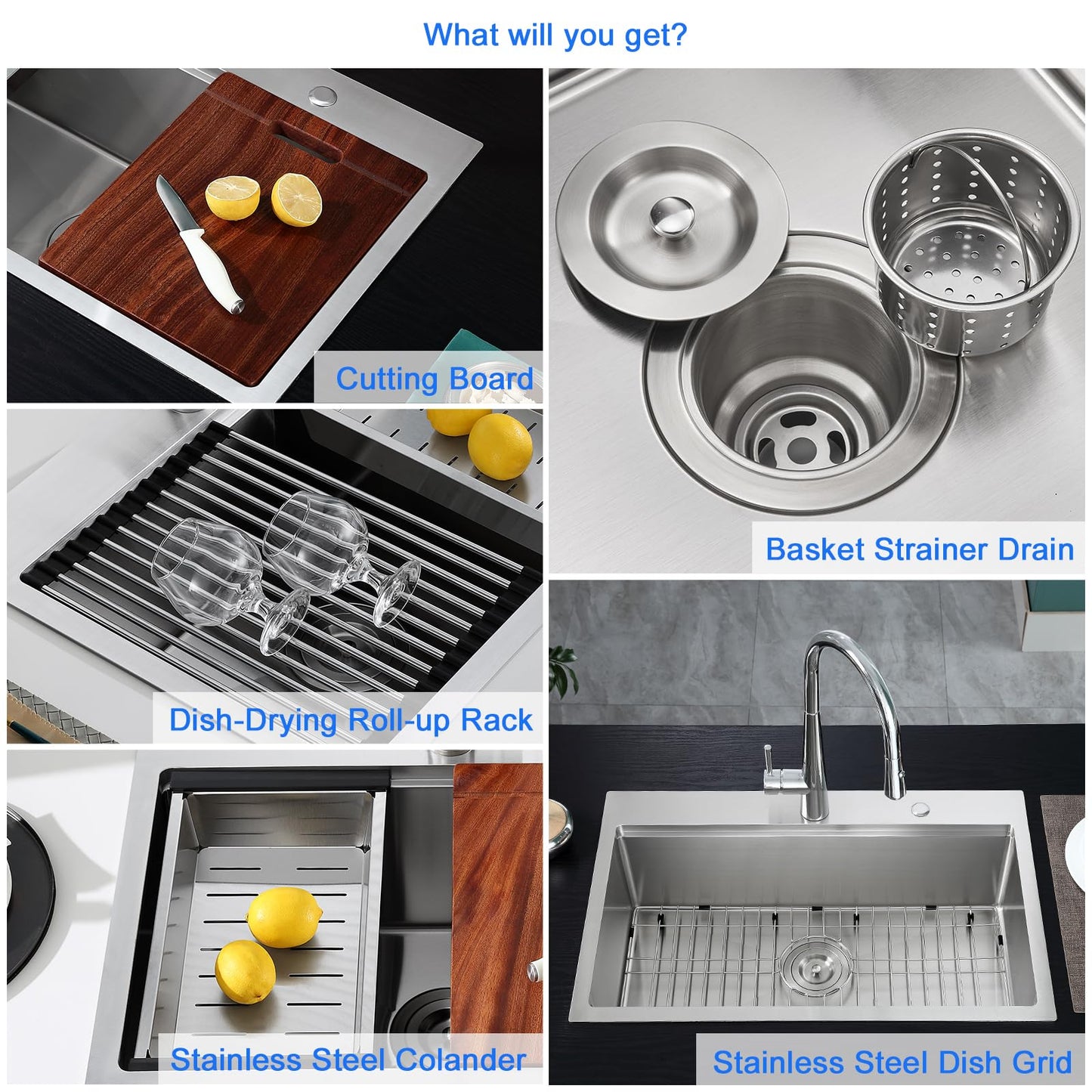 MENATT 28 inch Drop In Kitchen Sink with Ledge, 2 Faucet Hole Single Bowl Workstation Sink, 18 Gauge 304 Stainless Steel Top Mount Kitchen Sink with Accessories
