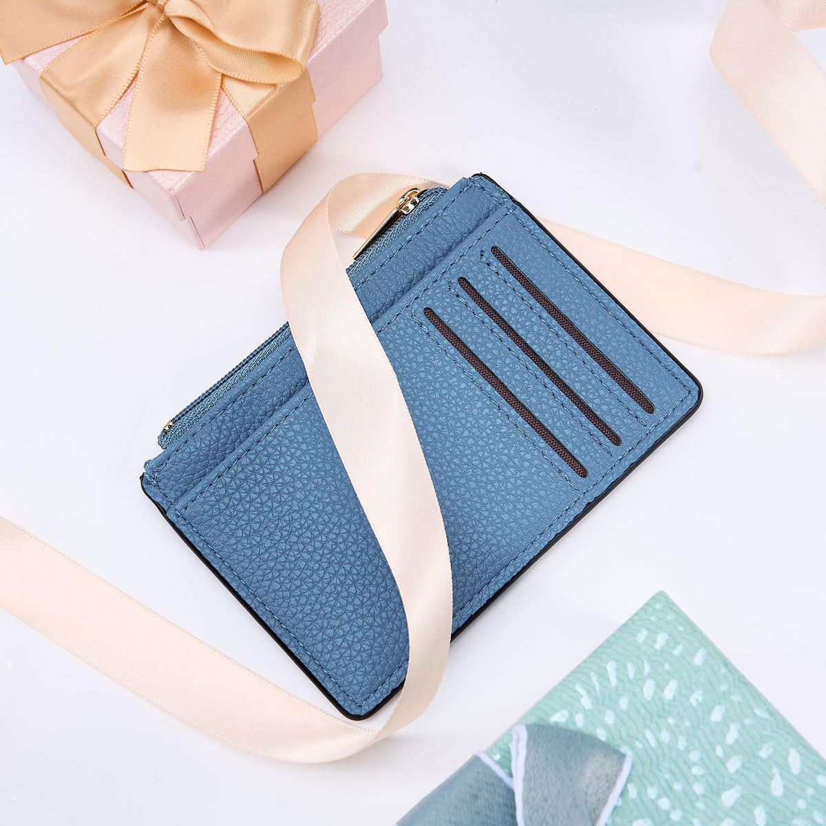 Tipmile Credit Card Holder for Women Slim Minimalist Front Pocket RFID Blocking Wallet Small Compact Card Case with ID Window, Sky Blue