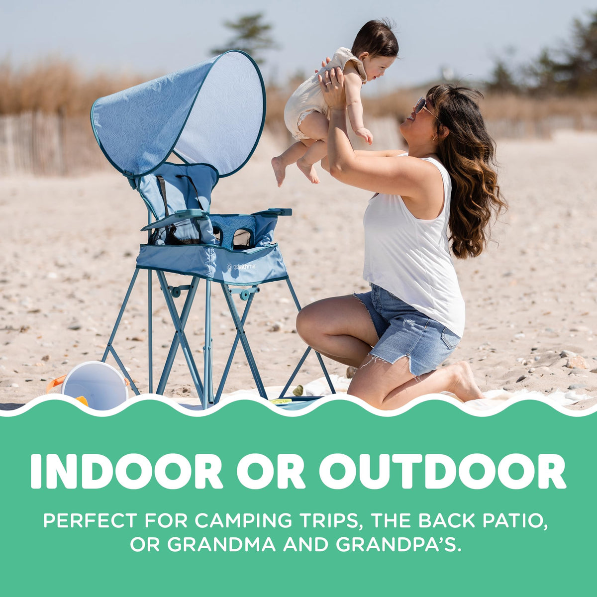 Baby Delight Go with Me Uplift Deluxe Portable High Chair | Travel High Chair | Sun Canopy | Indoor and Outdoor | Blue Wave