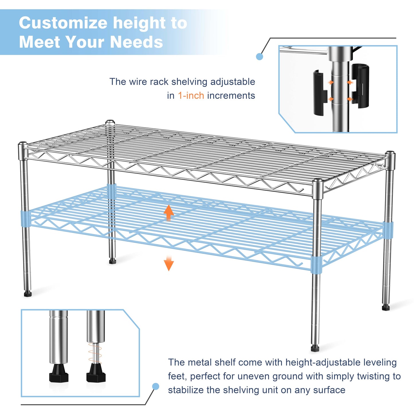 VANZBON 1-Tier Wire Shelf Rack,30" Wx14 Dx17 H,Single Metal Shelves Rack,Height Adjustable Metal Wire Shelving Unit and Storage for Kitchen,Cabinet,Countertop,Under-Sink,Closet,Pantry,Studio
