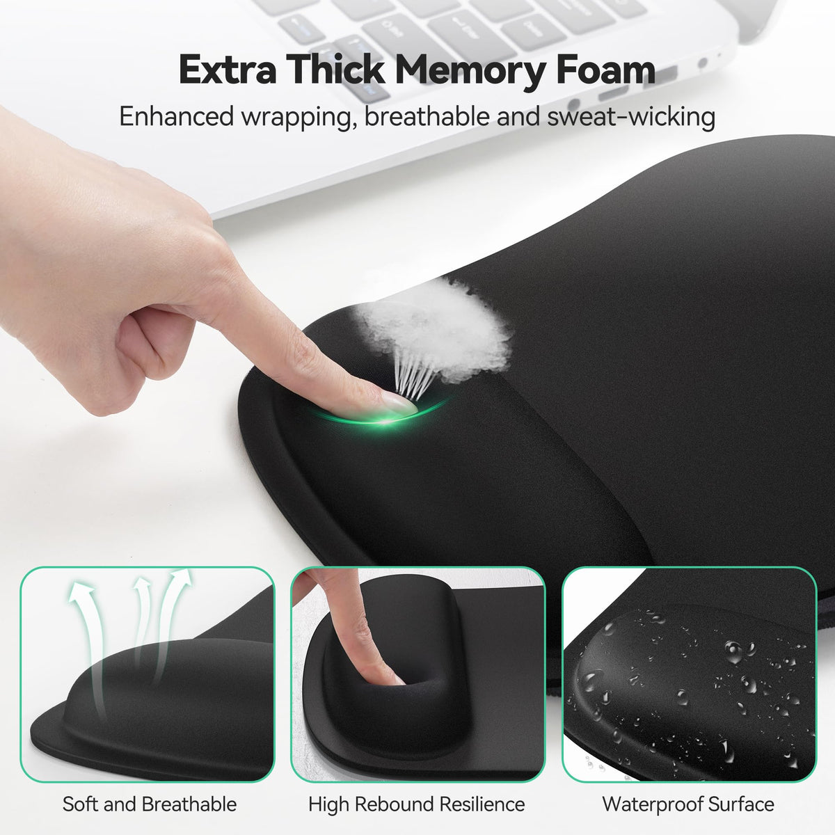 TECKNET 3-in-1 Ergonomic Mouse Pad & Keyboard Wrist Rest Set – Foldable Memory Foam Support, Non-Slip, Portable for Travel, Office, Laptop & Computer Use