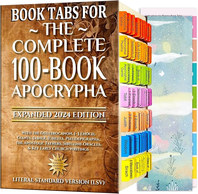 Index Tabs for The Complete 100-Book Apocrypha,2024 Edition 72 Color Coded Laminated Durable Tabs, 68 Books Chapter Tabs, 4 Blank Tabs,1 Placement Guide Card (Book Not Included)