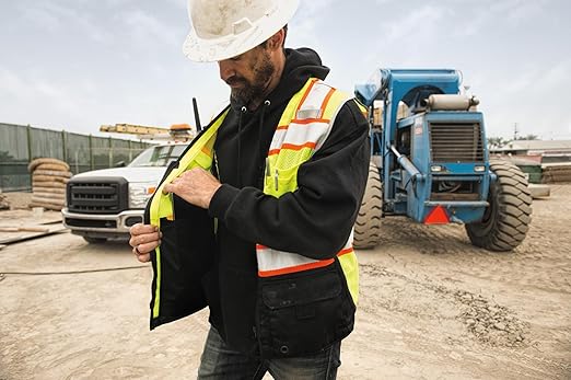 Kishigo Unisex High Visibility Reflective Premium Black Series Black Bottom Vest 1515, Zipper Closure, Polyester, ANSI 107 Type R/Class 2, Construction, Utility, Waste Management (Lime, M)