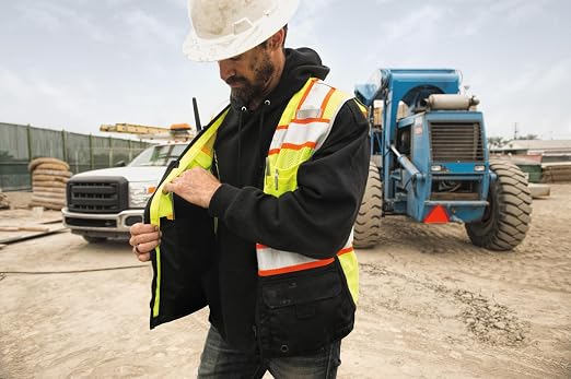 Kishigo Men's High Visibility Reflective Premium Black Series Black Bottom Vest 1515, Zipper Closure, Polyester, ANSI 107 Type R/Class 2, Construction, Utility, Waste Management (Lime, L)