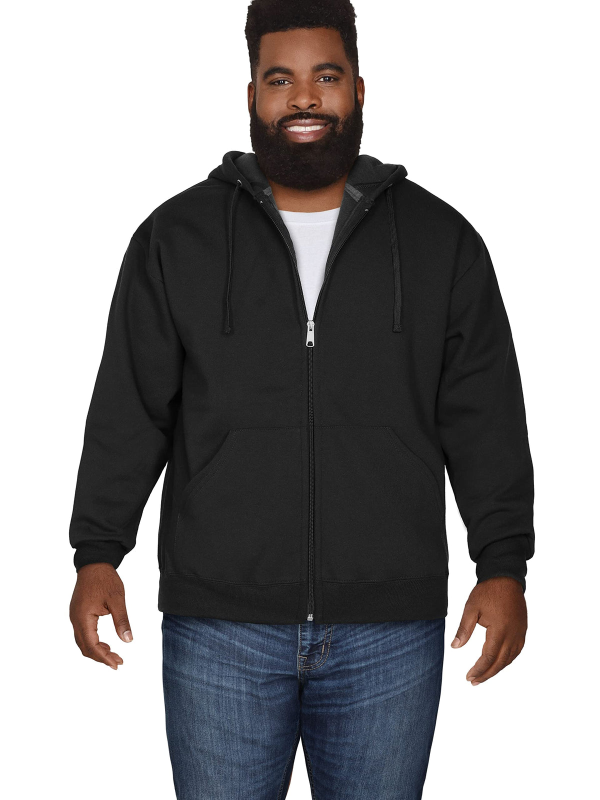 Fruit of the Loom Eversoft Fleece Hoodies, Pullover, Moisture Wicking & Breathable, Sizes S-4x, Black Full Zip, Large