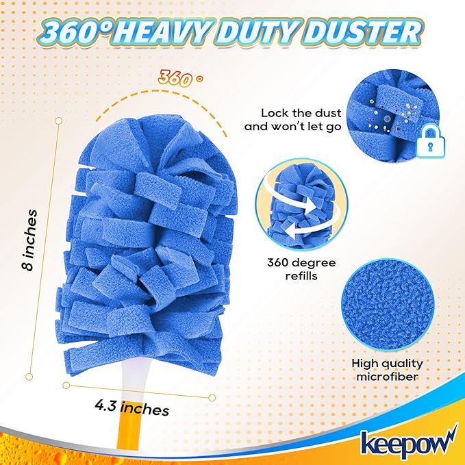 KEEPOW 20 Pack Reusable Duster Refill Compatible with Swiffer Duster Refill, Microfiber Dusters for Cleaning, 360° Heavy Duty Duster Refills, Fleece Refills(Handle is Not Included)