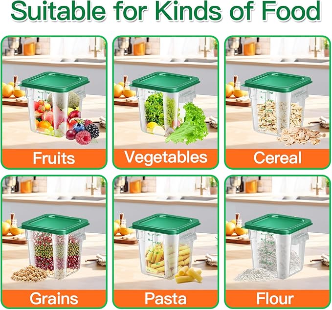 4 pcs 8qt Food Storage Containers with Lid, Square Clear Commercial Storage Containers with Handle and Scale for Food Storage in Home Kitchen & Dining (Green)