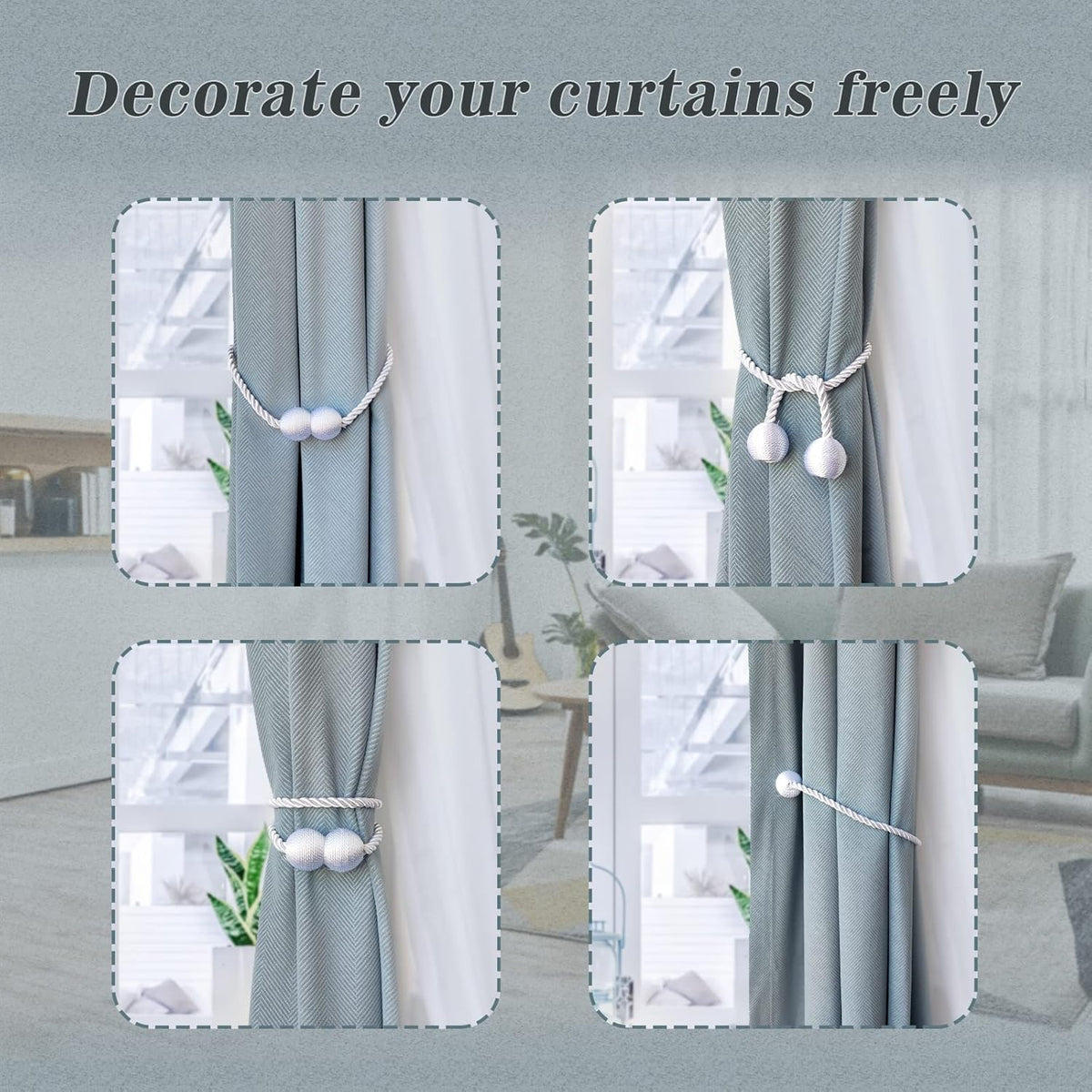 Hion Magnetic Curtain Tiebacks Golden 6 Pack, Curtain Tiebacks Buckles Holdbacks Holders Hooks Clip for Home Bedroom Office Decorative Thick or Thin Curtain