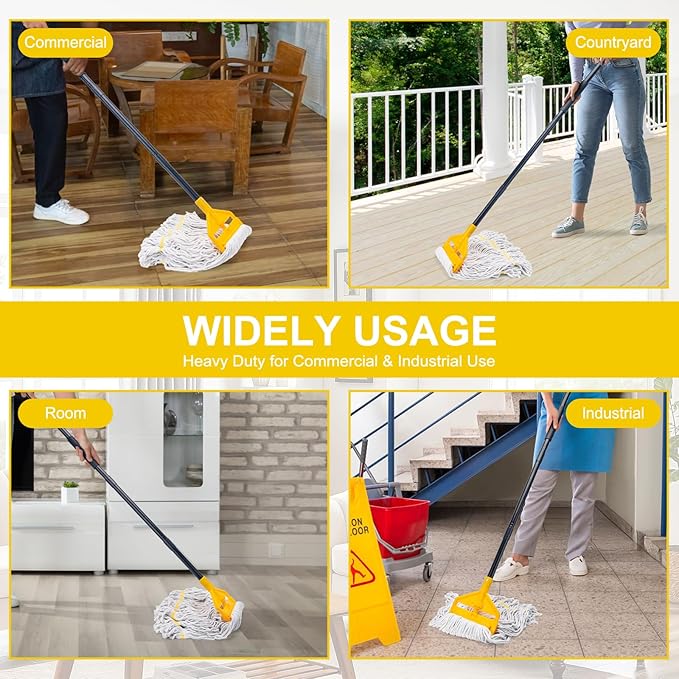 KeFanta 2 Pack Commercial Mop Heavy Duty Industrial Mops,60 inch Long Handle with Looped-End String Cotton Wet Mop Head Replacement for House,Kitchen,Laminate,Tile,Vinyl,Hardwood Floor Cleaning