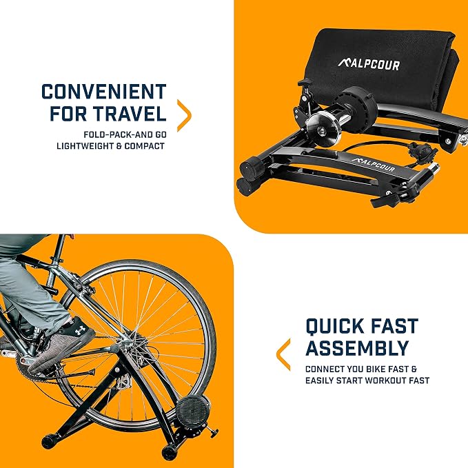 Alpcour Magnetic Bike Trainer Stand for Indoor Riding – with Multipurpose Bike Trainer Mat – 36”x78”