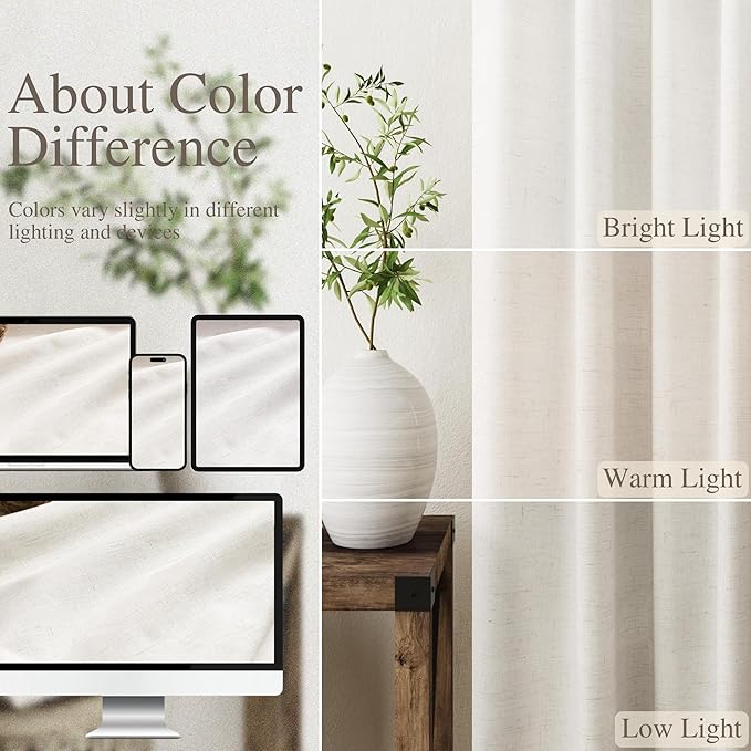 Beige White Linen Blackout Curtains 120 Inches Long Back Tab Rod Pocket Thermal Insulated Noise Reducing Flax Linen Sound Proof Sun Block Out 2 Panels Set for Nursery Extra Long 10 FT 52x120