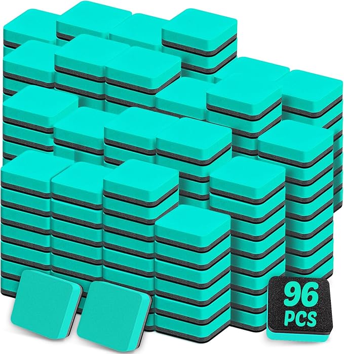 96 Pack Dry Erase Erasers, Mini Magnetic Dry Erase Eraser Bulk, Square Green White Board Dry Erasers, Ideal Chalkboard Cleansers, Perfect for Kids Classroom, Home and Office (1.97 x 1.97 Inch)