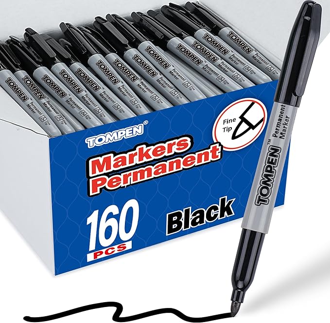 Black Permanent Markers,Fine Tip,160 Pack Bulk,Waterproof Permanent Marker Pens with Quick Drying on Wood,Plastic,Paper,Metal,Mirror for Office School Classroom Home