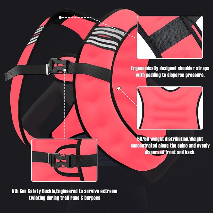 NATURELUX Weighted Vest Men or Women - 5/10/15/20/25/30lbs Weights with Reflective Stripe, Weighted Vest for Workout Equipment for Strength Training Running - Walking Weight Loss