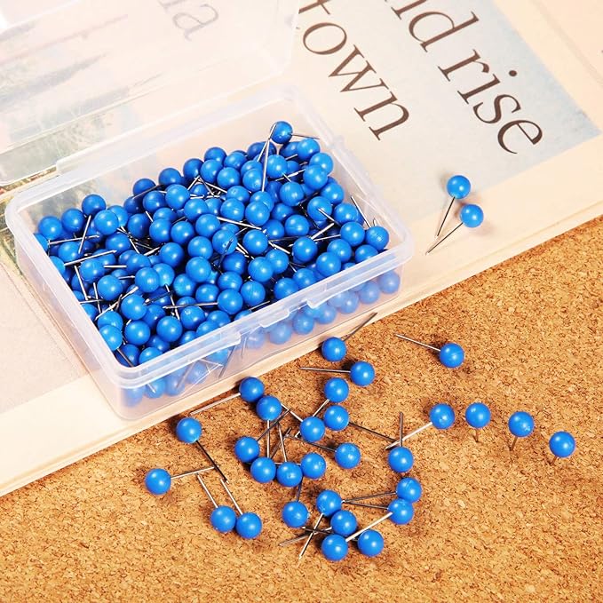 Map Tacks Push Pins Small Size 300 Packs (Blue, 1/5 Inch)