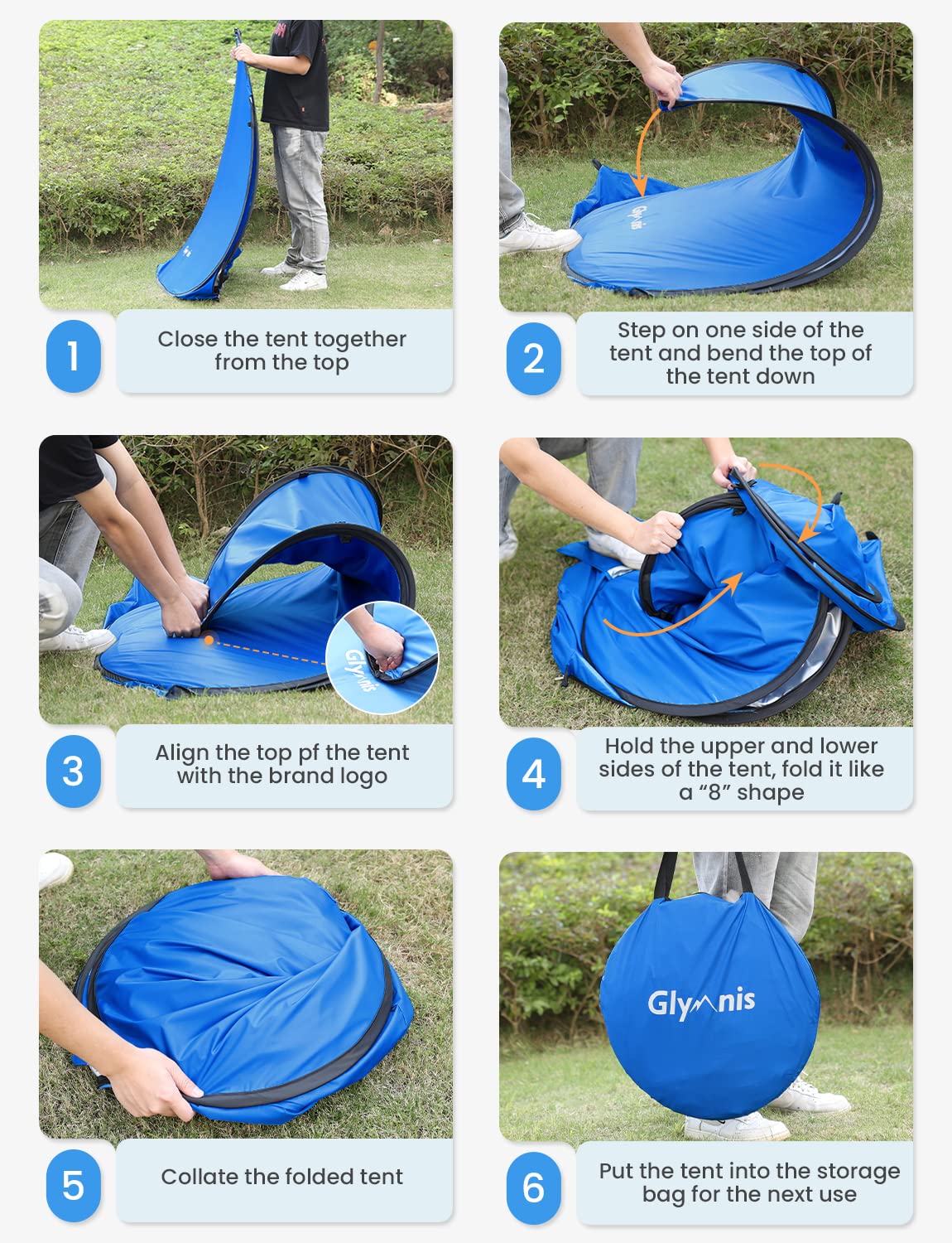 Glymnis Pop Up Beach Tent Instant Portable Sun Shade Shelter (S) 1-2 Persons UPF 50+ with Extendable Floor Zipper Door Automatic Easy Up Tent