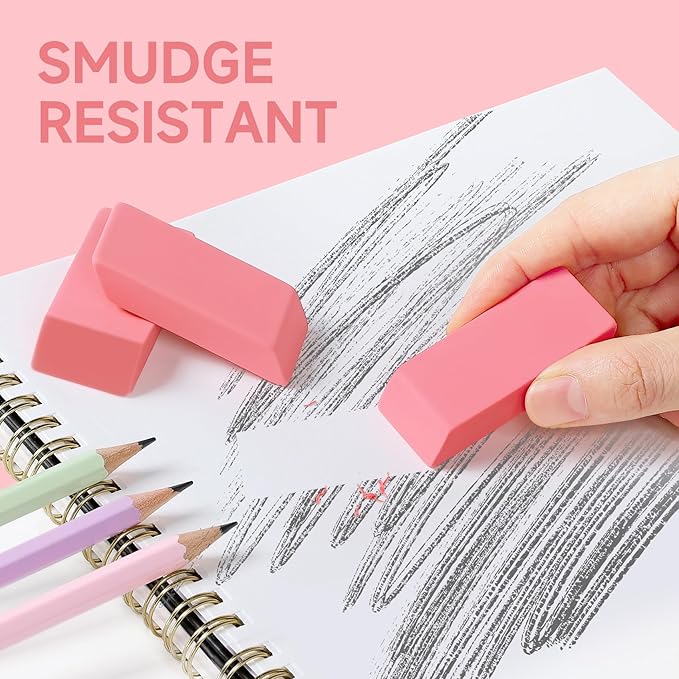 72 Pack Pink Erasers Bulk, Large Pencil Erasers for School, Classroom, Teacher, Homeschool, and Office Supplies