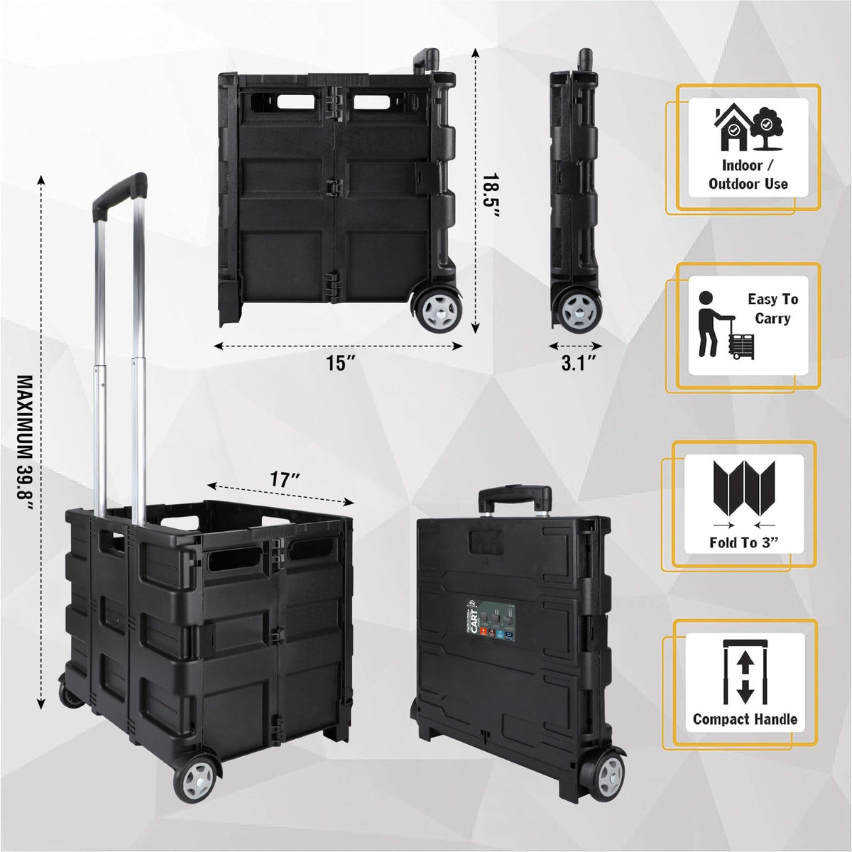 Olympia Tools 85-010 Grand Pack-N-Roll Portable Tools Carrier with Telescopic Handle, 80 Lb. Load Capacity, Black