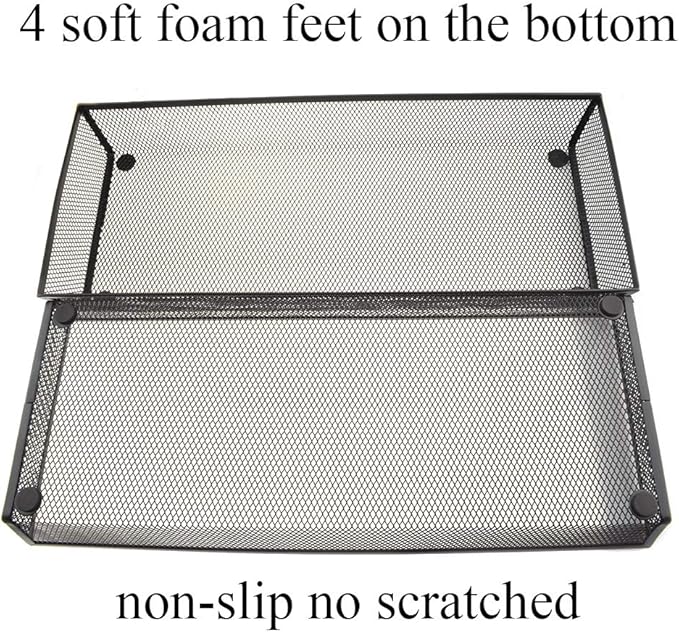 HAHIYO Stackable Mesh Tray Cup 15 x 6 x 2 inches Sturdy Container for Desk Drawer Organizer Collection for Home Office School kitchen Soft Foam Feet No Sharp Edges 1 Pack Black